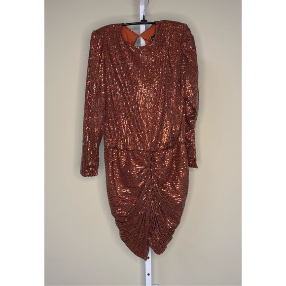 Retrofete NWT Flynn Ruched Sequin Tulle Mini Dress in Copper Size M - Picture 5 of 11